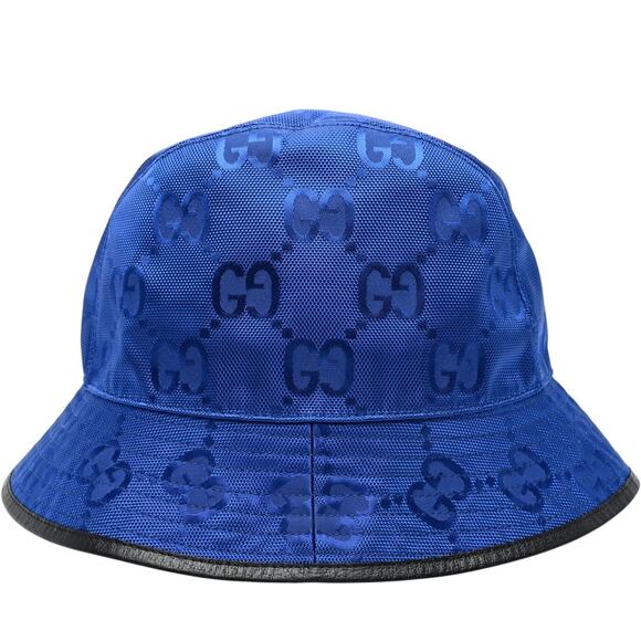 GUCCI Econyl Nylon Monogram Off The Grid Will Bucket Hat Orient Blue Black, M - Picture 4 of 16